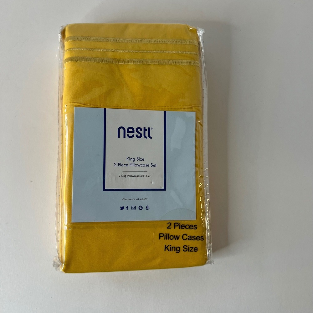 Nestl King‎ Size 2 Piece Pillowcase Set Bright Yellow 20 x 40" NIP